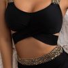Chic Black Bow Sequins Chain Linked Patchwork Lingerie Set
