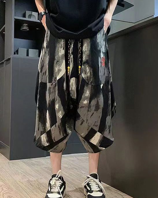 Chic Black Embroideried Pockets Cotton Summer Mens Crop Pants