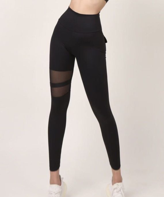 Chic Black High Waist Mesh Panel Cotton Leggings Yoga Pants