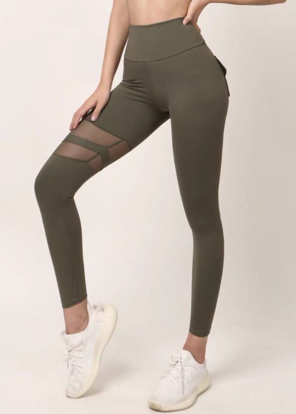 Chic Black High Waist Mesh Panel Cotton Leggings Yoga Pants - Image 3