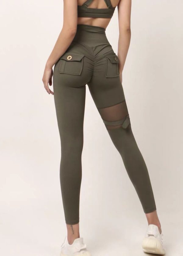 Chic Black High Waist Mesh Panel Cotton Leggings Yoga Pants - Image 5