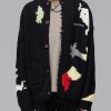 Chic Black Hole Button Pockets Knit Coats Men Spring