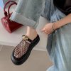 Chic Black Hollow Out Breathable Mesh Platform Slide Sandals