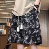 Chic Black Print Elastic Waist Cotton Summer Mens Shorts
