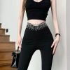 Chic Black Tassel High Waist Flare Yoga Pants