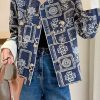 Chic Blue Embroidered Sequins Denim Coats Spring