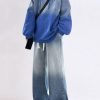 Chic Blue Gradient Color Hooded Sweatshirts And Denim Pants Mens Two Pieces Set Fall
