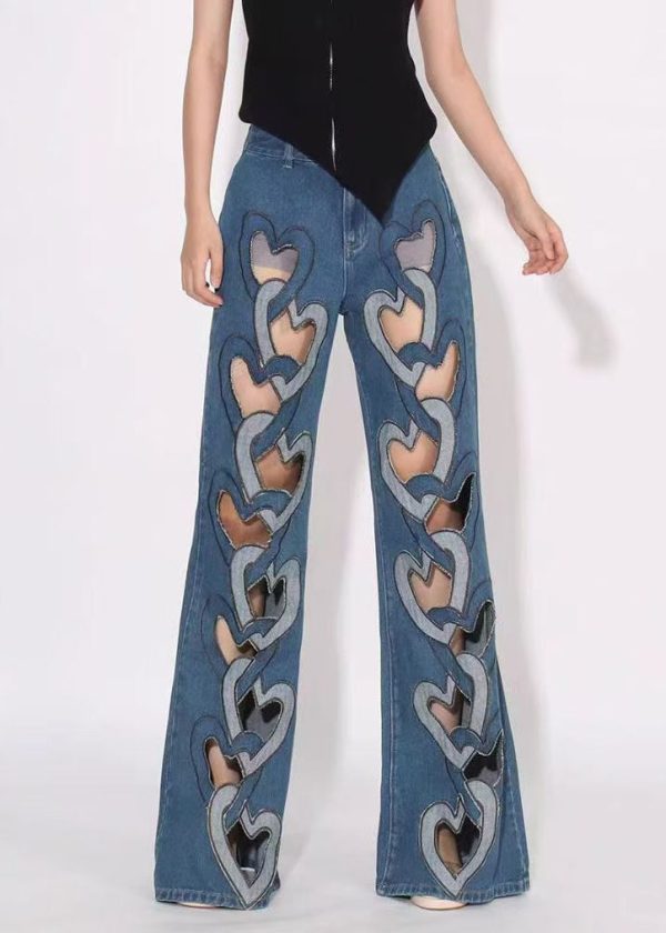 Chic Blue Hollow Out High Waist Denim Pants Spring - Image 4