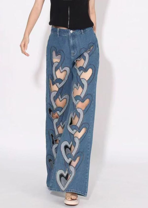 Chic Blue Hollow Out High Waist Denim Pants Spring - Image 5