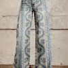 Chic Blue Print Pockets Denim Wide Leg Pants Spring