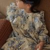 Chic Blue Ruffled Patchwork Kids Vacation Long Dresses Fall