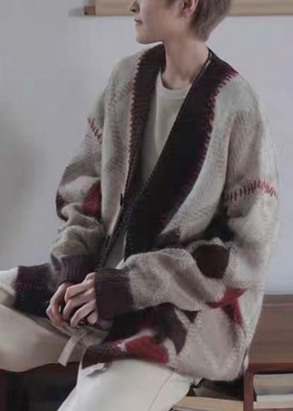 Chic Brown Plaid Button Knit Men Cardigan Spring - Image 4