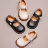 Chic Buckle Strap Kids Girls Loafers Beige Faux Leather