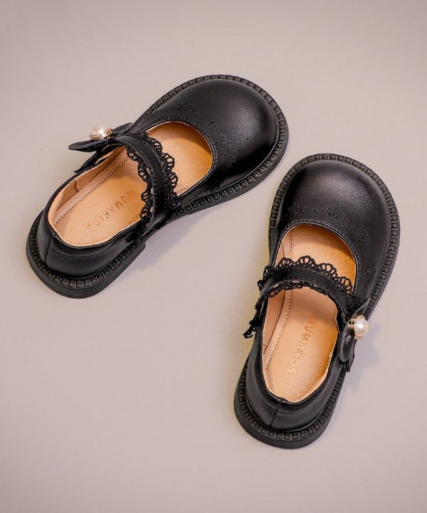 Chic Buckle Strap Kids Girls Loafers Beige Faux Leather - Image 2