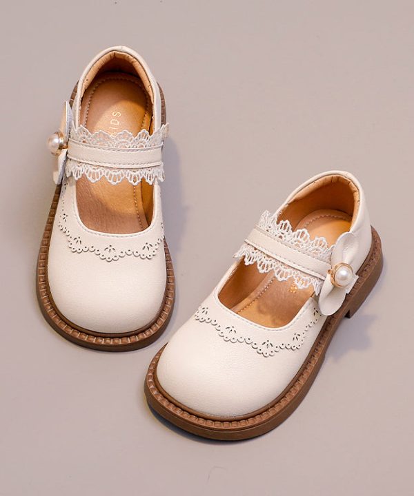 Chic Buckle Strap Kids Girls Loafers Beige Faux Leather - Image 3
