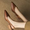 Chic Chunky Sandals Brown Cowhide Leather Pointed Toe
