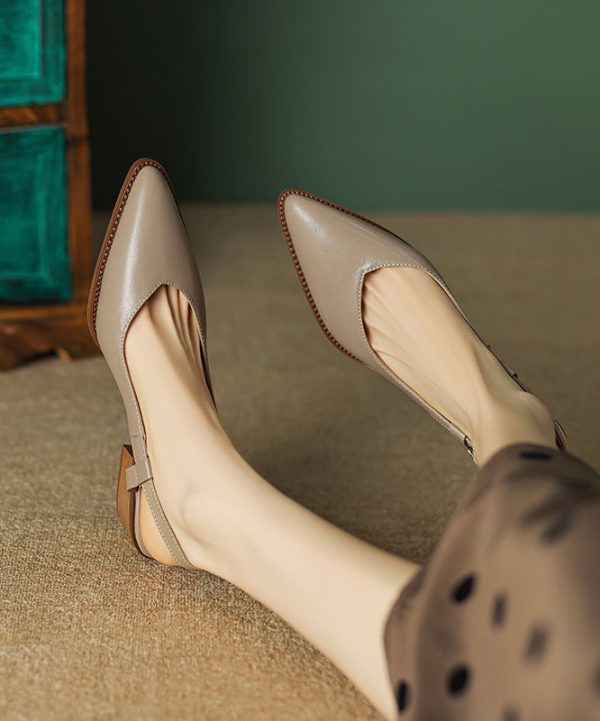 Chic Chunky Sandals Brown Cowhide Leather Pointed Toe - Image 2
