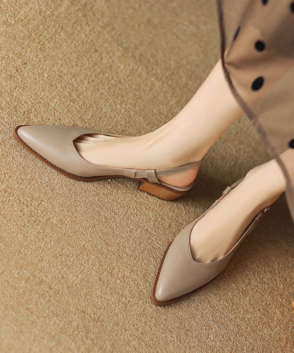 Chic Chunky Sandals Brown Cowhide Leather Pointed Toe - Image 4