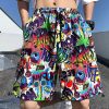 Chic Colorblock Print Pockets Cotton Summer Men Beach Shorts