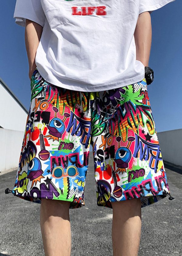 Chic Colorblock Print Pockets Cotton Summer Men Beach Shorts - Image 2