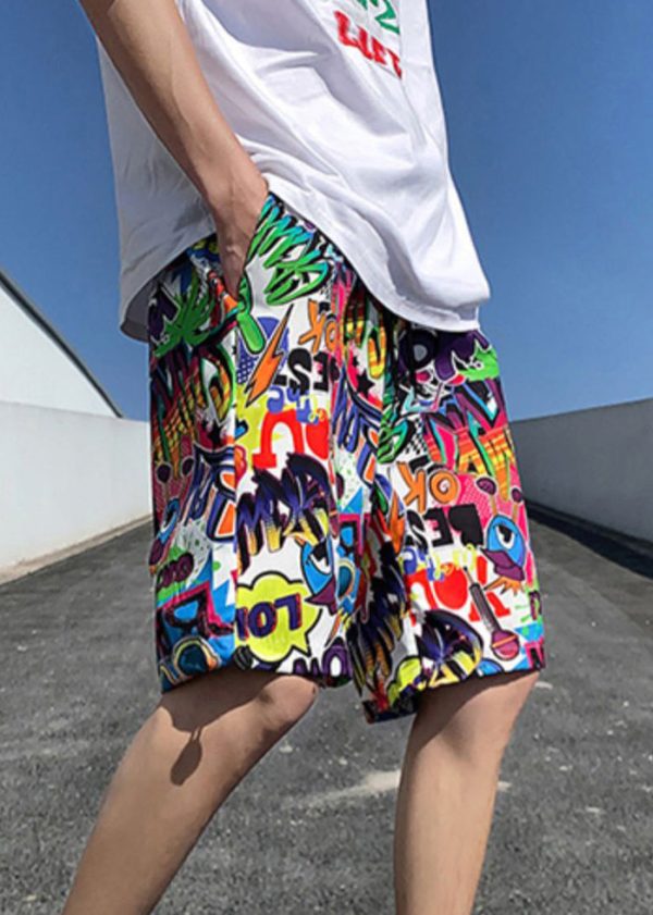 Chic Colorblock Print Pockets Cotton Summer Men Beach Shorts - Image 3