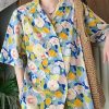 Chic Floral Button Cotton Men Shirts Peter Pan Collar Summer