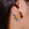 Chic Gold Copper Overgild Pearl Enamel Drago Hoop Earrings