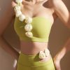 Chic Green Floral Sports Bra And Leggings Set