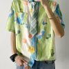 Chic Green Peter Pan Collar Print Pockets Cotton Shirts Mens Summer
