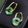 Chic Green Sterling Silver Overgild Jade Hoop Earrings