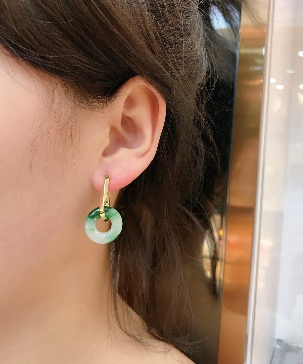 Chic Green Sterling Silver Overgild Jade Hoop Earrings - Image 2