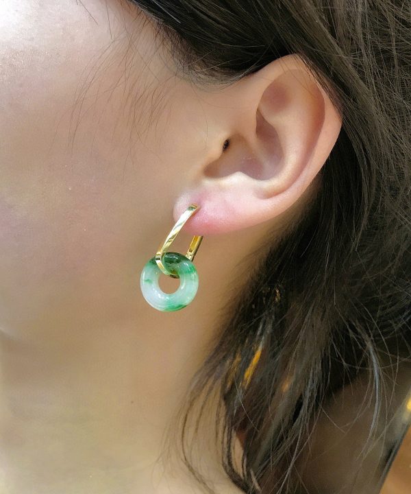 Chic Green Sterling Silver Overgild Jade Hoop Earrings - Image 3