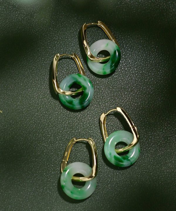 Chic Green Sterling Silver Overgild Jade Hoop Earrings - Image 4