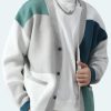 Chic Green V Neck Pockets Patchwork Knit Men Cardigan Spring