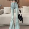Chic Light Blue High Waist Denim Bell-bottom Trousers Spring