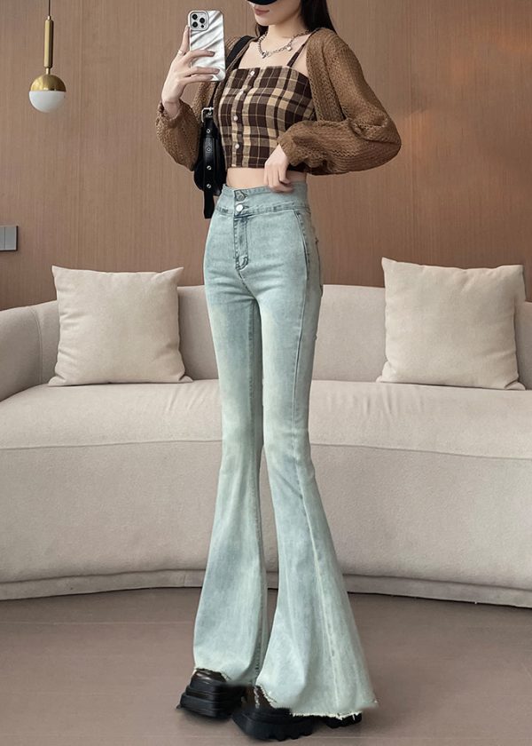 Chic Light Blue High Waist Denim Bell-bottom Trousers Spring - Image 2