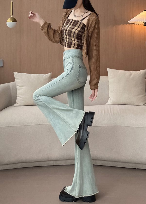 Chic Light Blue High Waist Denim Bell-bottom Trousers Spring - Image 3