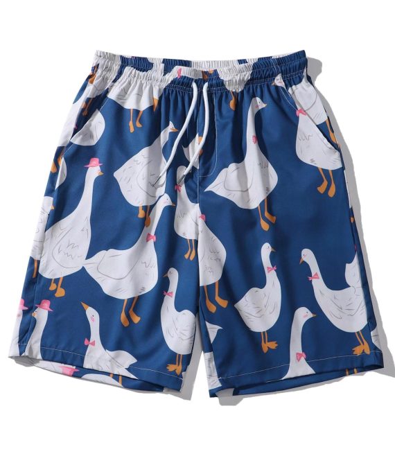 Chic Navy Print Elastic Waist Cotton Mens Pajamas Shorts Summer