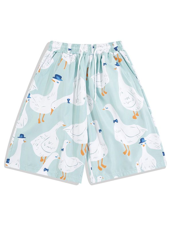 Chic Navy Print Elastic Waist Cotton Mens Pajamas Shorts Summer - Image 2