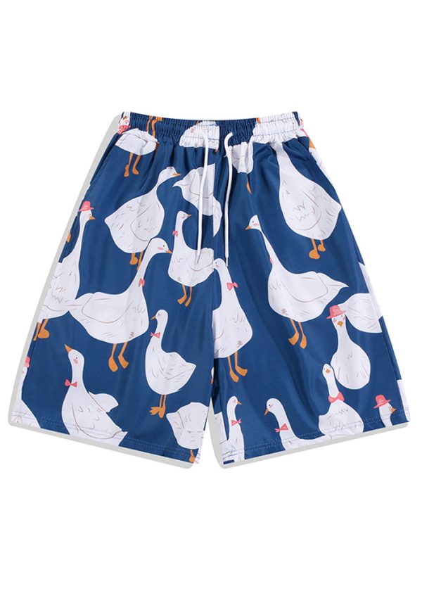Chic Navy Print Elastic Waist Cotton Mens Pajamas Shorts Summer - Image 3