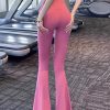 Chic Pink High Waist Tummy Control Nylon Flare Yoga Pants
