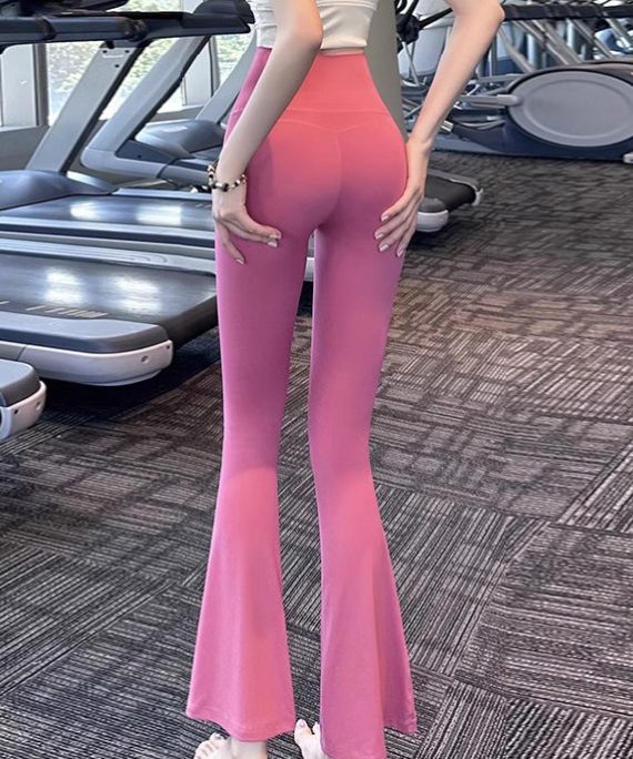 Chic Pink High Waist Tummy Control Nylon Flare Yoga Pants