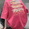 Chic Pink O Neck Letter Cotton Men Graphic T Shirts Half Sleeve