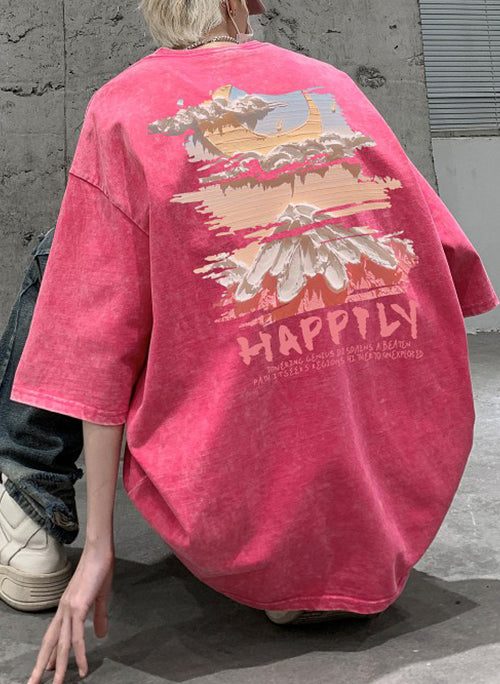 Chic Pink O Neck Letter Cotton Men Graphic T Shirts Half Sleeve