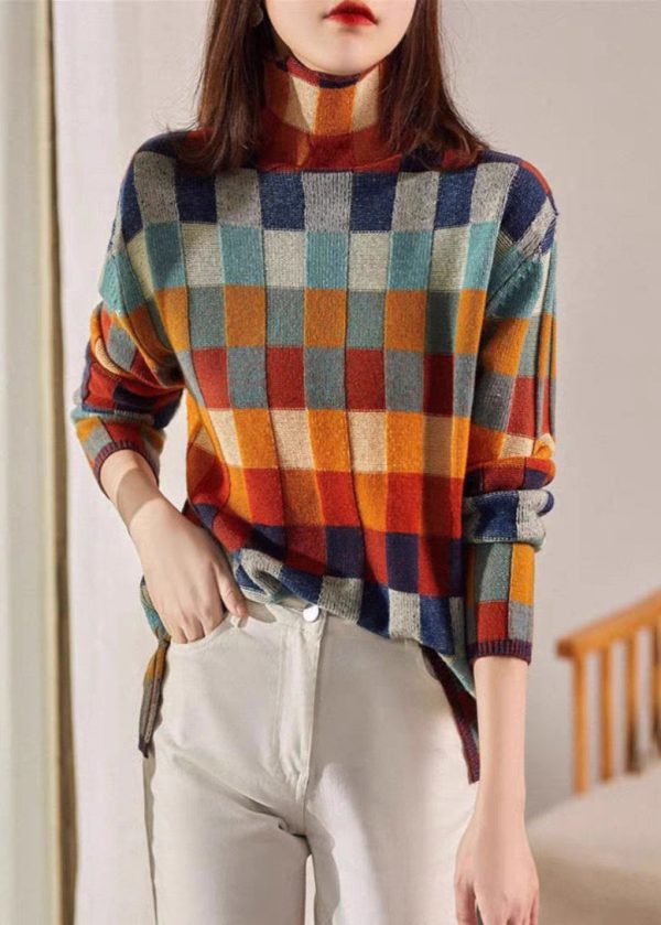 Chic Plaid Turtleneck Cozy Knit Sweaters Spring - Image 2