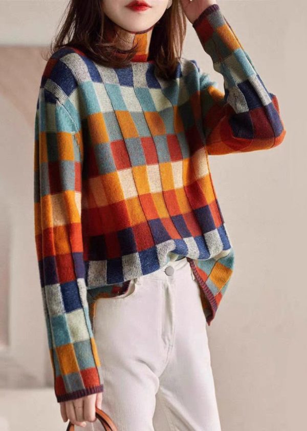 Chic Plaid Turtleneck Cozy Knit Sweaters Spring - Image 3