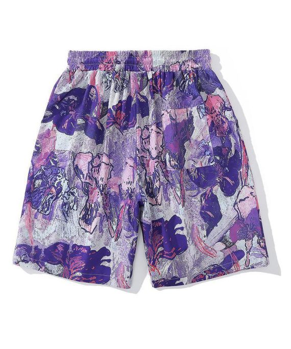 Chic Purple Lace Up Elastic Waist Cotton Summer Men Shorts