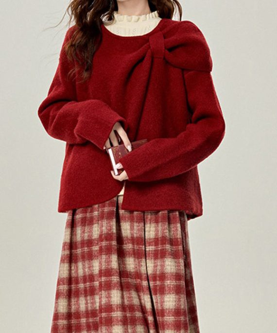 Chic Red O Neck Versatile Knit Sweaters Spring
