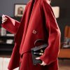 Chic Red Peter Pan Collar Pockets Woolen Cardigans Coat Spring