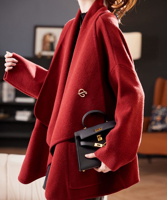 Chic Red Peter Pan Collar Pockets Woolen Cardigans Coat Spring